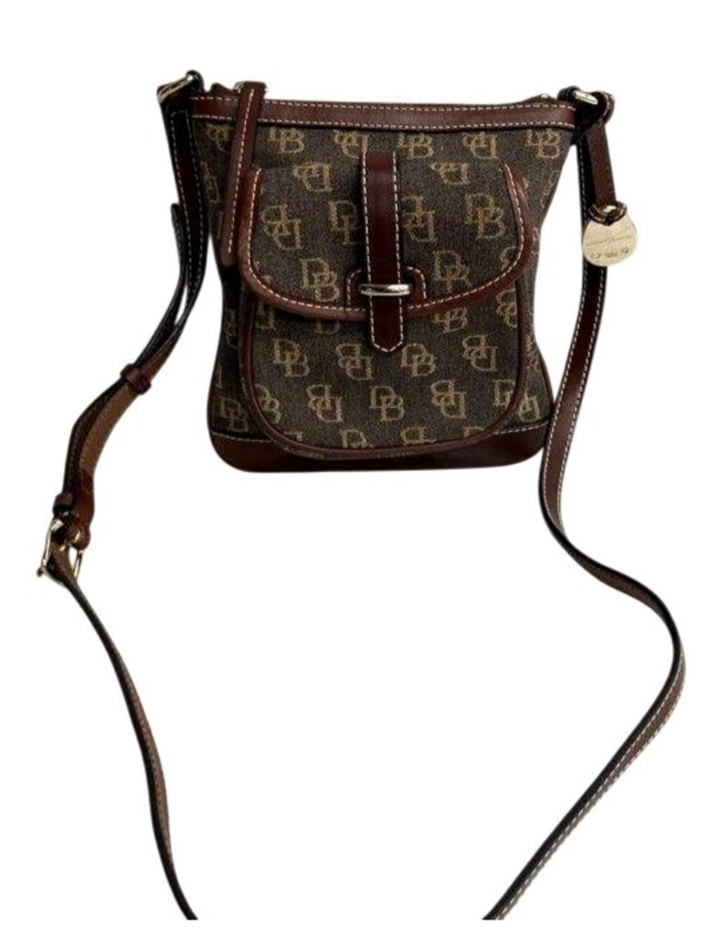 Dooney & Bourke Monogram Brown Crossbody Bag With Adjustable Strap